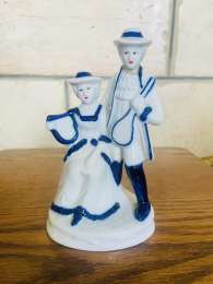 Vintage Figurine Porcelain a Victorian Man and Woman With Hats and Musical