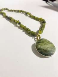 old necklace green Beaded  grey iridescent necklace with metallic clasp