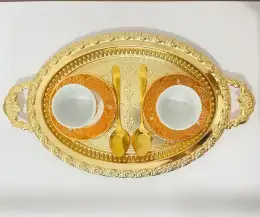 Turkish Arabic porcelain white and gold cup's set with tray, saucers and spoons