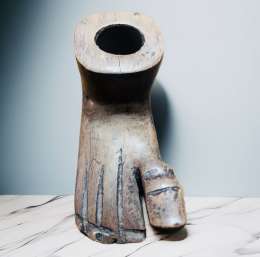 African Rosewood Tribal Candle Holder with Hand Carved Wooden Feet 10 cm long