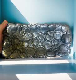 Antique Lavender Pewter Engraved Fruit Shaped Tray Plate