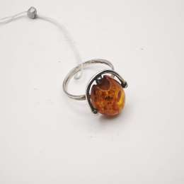 New Ring Handmade Silver 925 Natural Baltic Honey Amber Singed 2,6g