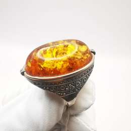 New Ring Handmade Silver 925 Natural Baltic Honey Amber Filigree Singed 15g