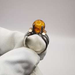 New Ring Silver 925, Gold 375, Zirconium, Natural Baltic Honey Amber 5,4g