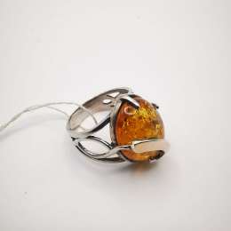 New Ring Silver 925, Gold 375, Natural Baltic Honey Amber Singed 6,54g