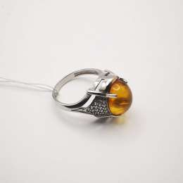 New Ring Silver 925, Gold 375, Zirconium, Natural Baltic Honey Amber 4,5g