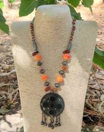Vintage Rare Silver Plated With Black And multicolor Agate Gemstone Old Necklace