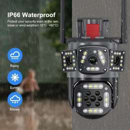 6K 12MP WiFi Surveillance Camera Outdoor Three Lens Three Screen Protection Moti