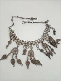 Antique Deco Sterling Silver Yemeni Wedding dangling Bits Chain Necklace 35g