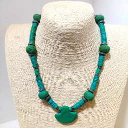 Blue Green Stones Turquoise Antique Silver Plated Vintage Handmade Necklace
