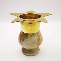 Vintage Handmade Candlestick in Bronze and Onyx 238g