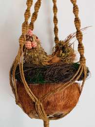 Vintage Hand Made Hanging Home Decor Hen Macrame Real Coconut 140 cm