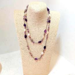 Sterling Silver 925 Vintage Gemstone Amethyst Pearl Long 44