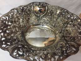 Intricate Silverplate Bon Bon Sweets Dish With Rose Detailing