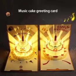 3D Light Music Birthday Card Pop Up Cake Creative Greeting Card Happy Birthday