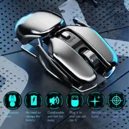 PX2 Metal 2.4G Wireless Mute 1600DPI Mouse 6 Buttons for PC Laptop Computer Game