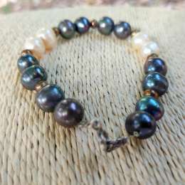 Natural Pearl White Pink Black Real Bead 925 Sterling Silver Clasp Bracelet