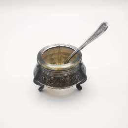 USSR Vintage Saltcellar from Silver Cupronickel and Glass Handmade 67g