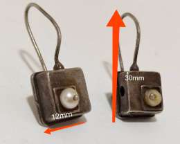 Handmade Antique Sterling Silver With Pearl Unique Dangle Pierced Earrings 5 gr