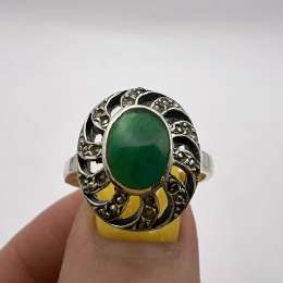 Vintage Sterling Silver 925 Women's Jewelry Ring Agate Stone Signed Size 8.5