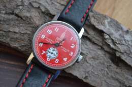 Buran Aviator USSR Retro Soviet vintage Leather Red Dial Antique Mens Watch