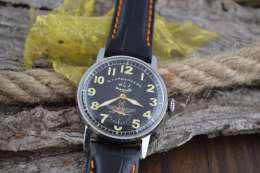 raketa Shturmanskie Aviator Retro Black Leather Steel Vintage Soviet Wrist Watch