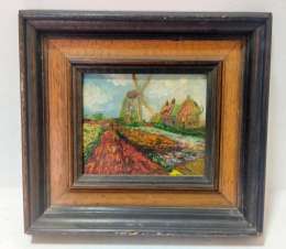 Vintage Oil Painting on Wood Small Wall Antique Wooden Frame Original 28*30 cm