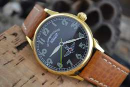 Raketa wristwatch Black Dial Brown Leather Stainless Steel case Mechanical