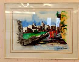 Vintage Painting Wall Hanging Print On Paper Beautiful Wood Frame 20*23