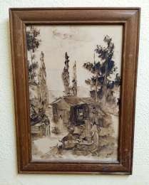 Wall Art Hand Painting On Wood & Framed Vintage Home Old Life Family Dog Cute