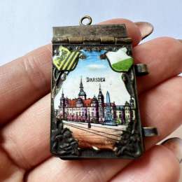 Vintage Miniature Brass Colored Enamel Ladies Notebook Notepad Dresden Germany