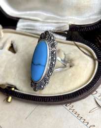 Vintage Sterling Silver 925 Ring Women's Jewelry Natural Turquoise Stone Size 6