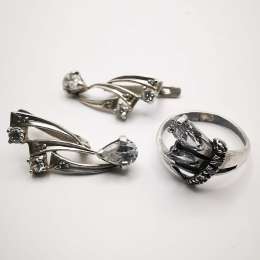 Vintage Women's Set, Earrings,Ring,925 Sterling Silver,Jewelry,Zirconia 8,5 g
