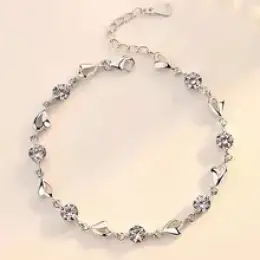 Bracelet 925 Sterling Silver Zircon Heart Shaped Crystals Women Jewelry Gift
