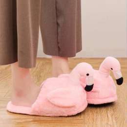 Cute Lady Teen Flamingo Soft Plush Warm Slippers Winter Warm Home Slippers Women