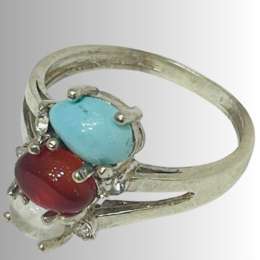 A 925 Silver Women Ring 3 Game Stones ( Turquoise Agate Pure Quartz) Size US 7