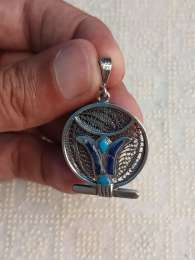 925 Sterling Silver Lotus Flower Necklace with Lapis Lazuli and Antique Turquois