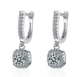 Vintage Earring Fine Diamond Sterling Silver 925 Women's Dangle Lab Created 8 gr