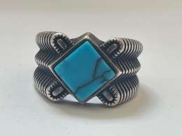 Ring Silver 925 Unisex vintage Turquoise stone, Size US:7.75, EUR : 17, WT: 6.71