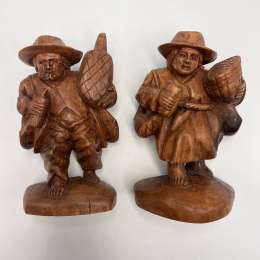 Two Vintage Wooden Wood Figure Statue Travelers Men Hand Carved Folk Art