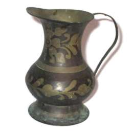 Antique Copper Water Jug with Ornate Brass Handle