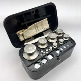1983 Full Set Vintage USSR Brass Scale Weights Tweezers Bakelite Box Passport