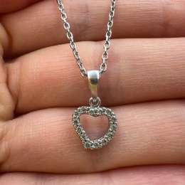 Vintage Chain Necklace Pendant Heart Sterling Silver 925 Jewelry Women's Beautif