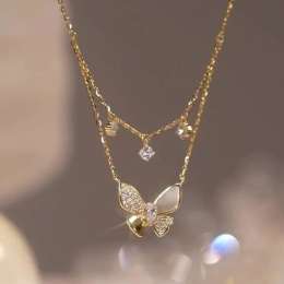 DOUBLE LAYER CRYSTAL BUTTERFLY NECKLACE