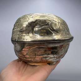 1970's Massive Vintage Casket Europe Trinket Box Figure Walnut Nut Silver Plated