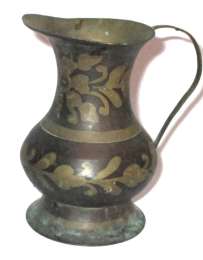Vintage Copper Brass Water Jug Handle Ornate Etched Teapot Pitcher