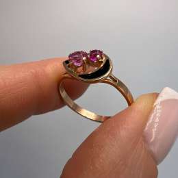 1981 Vintage Retro Rose Gold 583 14K Women's Ring Ruby Stone Enamel Size 7