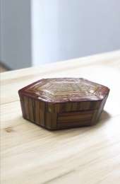 Vintage Small 6 sided Rattan Bamboo Woven Trinket Jewelry Box Old China Boho