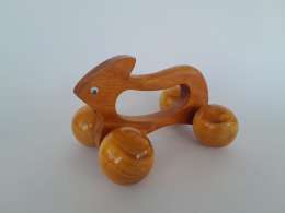 Vintage Small Massage Roller Wooden Handle Mouse Figure Handmade Therapy Tools