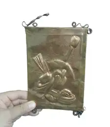Copper Painting Enamel Vintage Framed Art Century Antique Artist Abstract Old